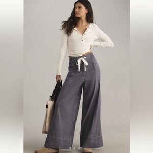 NWT Anthropologie Maeve Linen Blend Pull-On Wide-Leg Pants Gray Sz XS